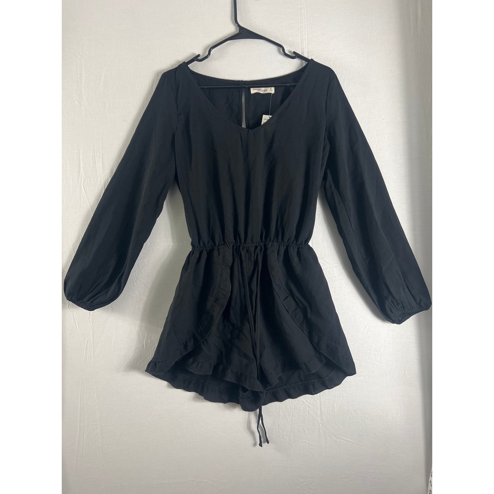 Abercrombie Fitch NWT Black Long Sleeve Romper Ruffles Vampy Goth Halloween